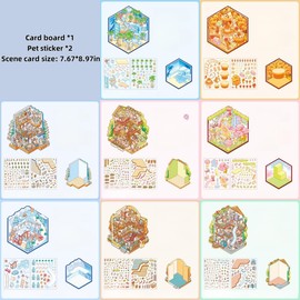 8 Sets 3D House Stickers DIY 3D Miniature Scene Stickers Therapy for Adult Make Your Own Mini Room Spring,Summer,Cartoon Sticker Scenes for Kids Relief Stress Pass The Time,Party Favors Birthday Gift