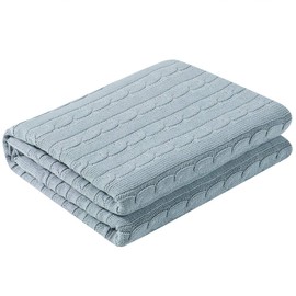 uxcell Cotton Cable Knit Throw Blanket Soft Throw Couch Covers Decors Knitted Blankets for Sofa Bed, Light Blue Throw(47" x 70")