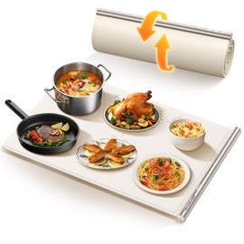 Gasbye Food Warming Mat, 10s Fast Full-Surface Heating Warming Tray, Raised Feet Protect Countertop, 3 Temperature Levels, 4-Hour Timer, Portable Design for Party Buffet Home, Creamy Yellow