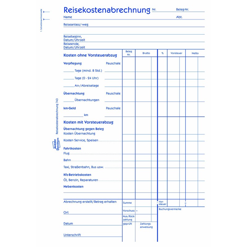 Avery Zweckform 743 Travel and Pockets (1 sheets of carbon