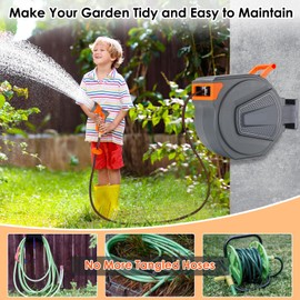 TLGREEN Retractable Garden Hose Reel, 1/2in x 100 ft Water Hose Reel Wall Mount Heavy Duty, with Rewind Storage, 9-Function Sprayer Nozzle, Any Length Lock, Slow Return System, 180°Swivel Bracket