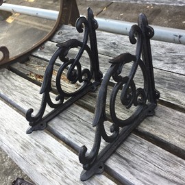 Facaler 4 Pack Heavy Duty Wall Shelf Bracket, Antique Style Cast Iron Brackets, Garden Braces Rustic Shelf Bracket Black, Hardware Included