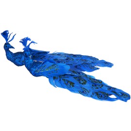 H&S Collection Royal Blue Peacock Clip On Craft Birds Christmas Tree Decorations (Set of 2)