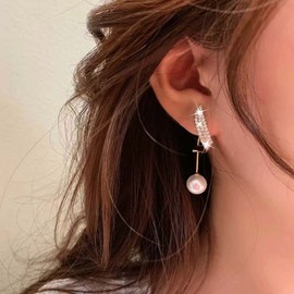 TseenYi Vintage Crystal Pearl Earrings Boho Crystal Rhinestone Earrings Gold Pearl Dangle Earrings Shine Cz Drop Earrings Bridal Cz Pearl Dangle Earrings Jewelry for Women and Girls Gifts