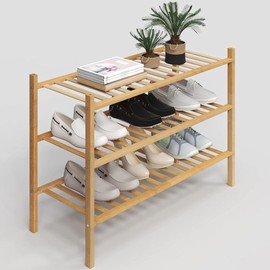 3-Tier Shoe Rack for Closet, Stackable Shoes Rack Organizer Free Standing Shoe Shelf for Entryway and Closet Hallway, Multifunctional Bamboo Rack(3-Tier) - Color: 3-tier