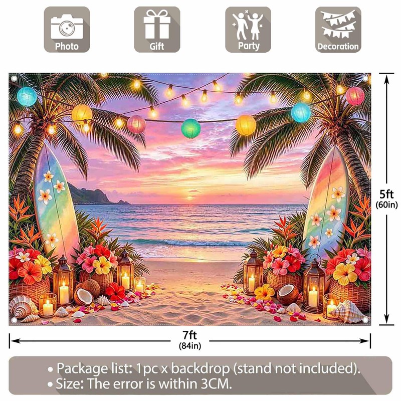 YCUCUEI 7x5ft Fabric Summer Hawaiian Beach Sunset Photography Backdrop