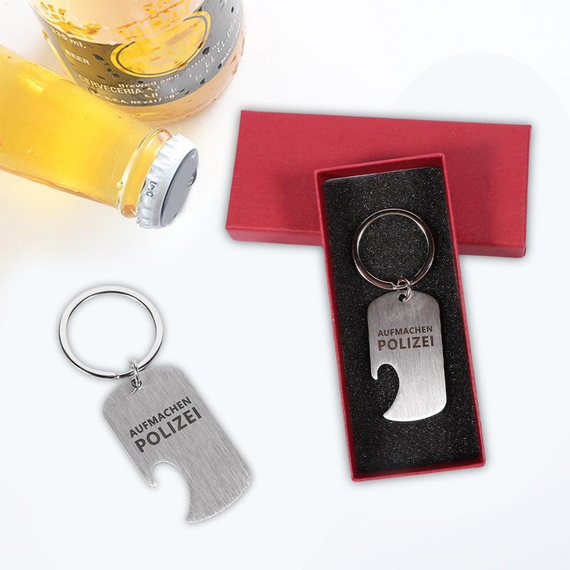 Gifts for Men Bottle Opener Key Ring Open Police, Red