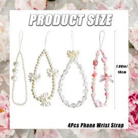 4Pcs Cute Phone Charm Wrist Strap, White Stylish Phone Chain, Anti-Lost Lanyard Handmade Phones Bracelet Strap, Adorable Charms for Women Girls