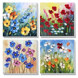 MISCER 4 Pack Flower Paint by Numbers for Adults Beginner, Flower Paint by Number Kits for Kids, DIY Acrylic Oil Painting Suitable for Home Decoration (8x8inch)