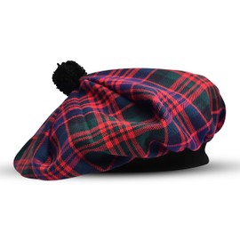 H HIGHLAND REDSTONE Scottish Tammy Hat Traditional Kilt Tam o' Shatner Acrylic Wool Flat Bonnet Various Tartans with Pompom, Macdonald, One size