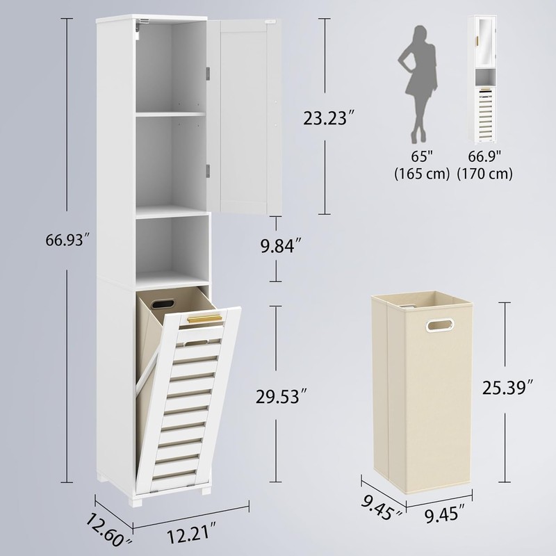 VECELO 66'' Tall Tilt Out Laundry Hamper Cabinet, Hidden Laundry
