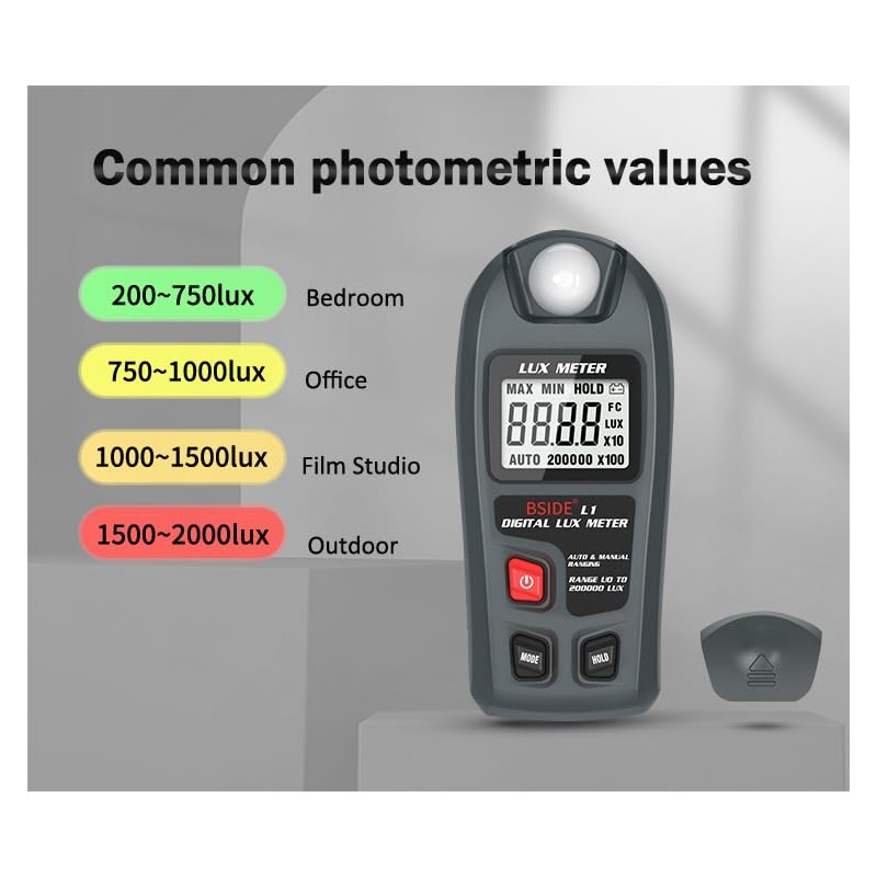 BSIDE L1 Luxmeter Digital Light Meter 0-200,000 Lux, Handheld Illuminance