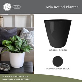 The HC Companies Aria Round Plant Pot - Lightweight Plastic Planter for Herbs & More - Durable Plant Pots for Indoor Plants & Outdoor Plants (16" Glossy Black, Pack of 1)