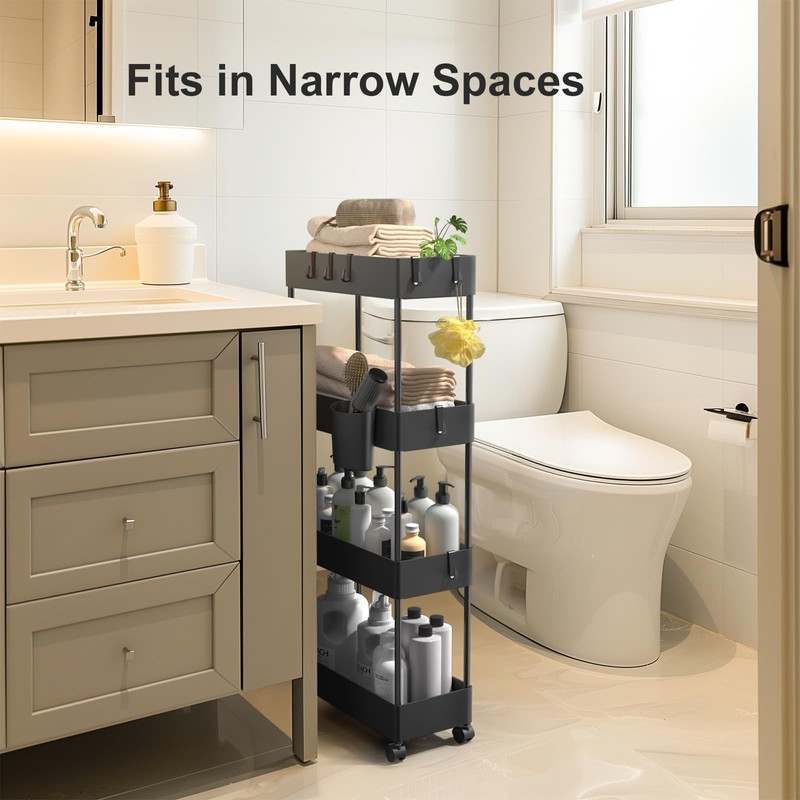 Pipishell Slim Storage Cart with Wheels - Bathroom Cart Organizer