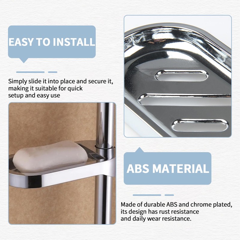 2 Pcs Shower Soap Holder,Dish for Tray,Clip-on Rail,Adjustable-Rust-Resistant with Grooved