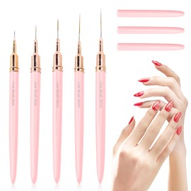 TOEDO Nail Art Brushes,5Pcs Painting Nail Art Liner Pens Set Nail Brush Dotting Drawing Tool for Thin Details, Fine Drawing Long Lines Gel Polish Painting Sizes 4/8/12/20/25mm(Pink)