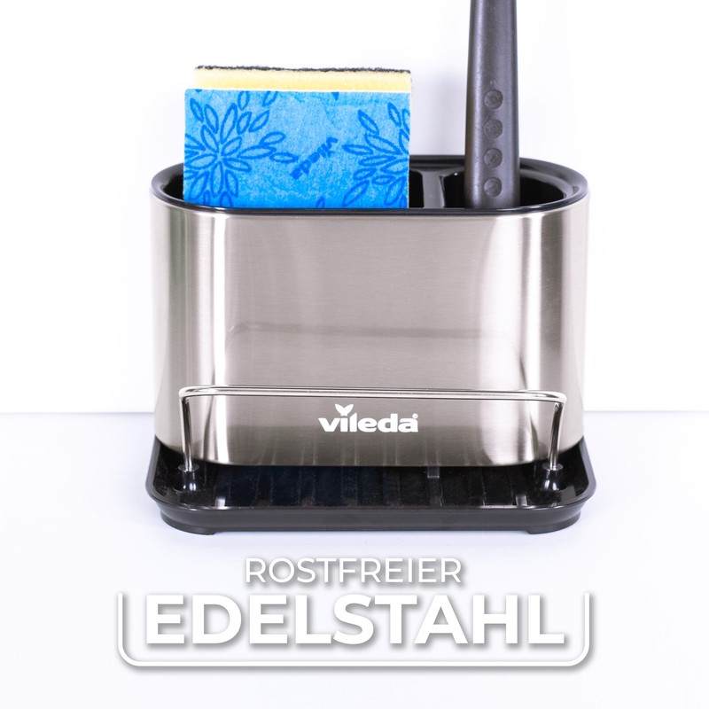 Vileda Stainless Steel Sink Organiser with Sponge Holder - Practical