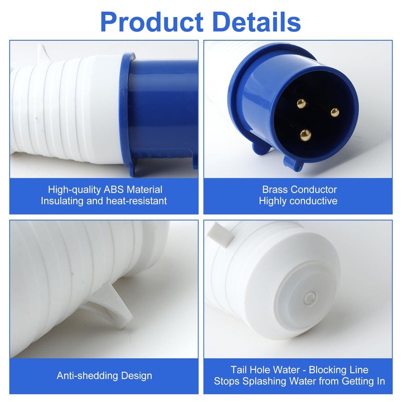 2PCS 32Amp Plug Socket,Industrial Plug 1-Phase 3 Pin Waterproof IP44
