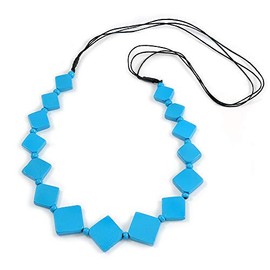 Avalaya Long Bright Blue Bone Square Bead Black Cotton Cord Necklace (possible natural irregularities) - 82cm L