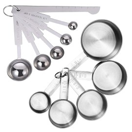 Jotia 11Pcs 430 Stainless Steel Measuring Cups and Spoons Set, Premium Stackable Tablespoons Measuring Set Kitchen Gadgets Measuring Cups, Measuring Spoons, Leveler for Cooking & Baking