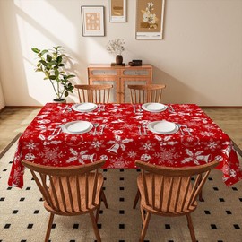 XBOGO Christmas Tablecloth, Christmas Tablecloth with Snowflake, White Plastic Tablecloth with Snowflake, Winter Wonderland Table Linen, Christmas Table Decoration, 140 x 220 cm