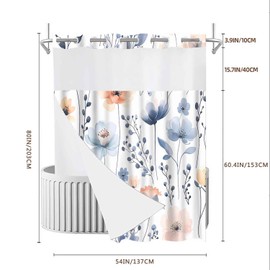 Gdmoon No Hook Spring Floral Shower Curtain with Snap in Fabric Liner Orange Blue Flowers Leaves Plants Watercolor Cottage Style Double Layer Through Mesh Top Home Bathroom Decor 54x80in YLSHGD247
