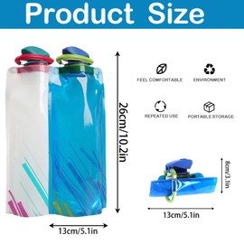 Fractoluxe Pack of 4 Foldable Water Bottles, 700 ml, Reusable Foldable Water Bottle, Foldable Water Bottles for Travel, Holiday Parties, Hiking, Fitness (Blue + White)
