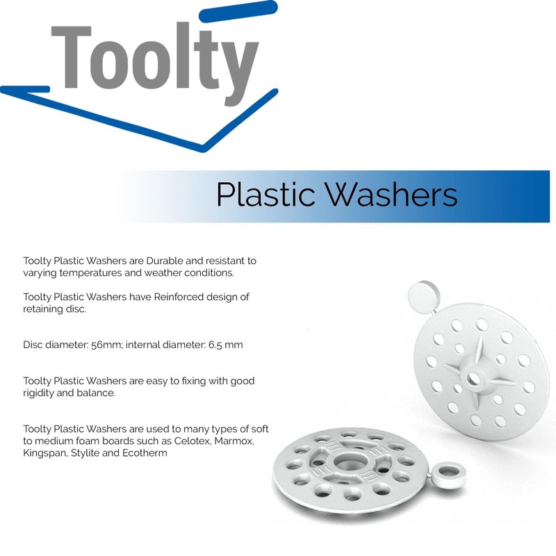 Toolty Plastic Washers - 100 Pcs of 56mm - White