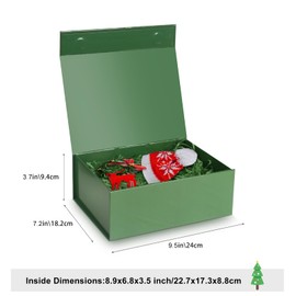 CHARMGIFTBOX Christmas Gift Boxes with Lids, 9x7x3.5 Inches Luxury Xmas Eve Gift Box, Collapsible Green Gift Boxes with Magnetic Closure for Presents Wrapping Gifts
