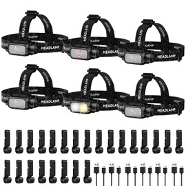 Atdoall Rechargeable LED Headlamp 6 Pack, High Lumen Super Bright Head Lamp with Red Light, Motion Sensor, 5 Modes, 90° Adjustable, Waterproof Lightweight Headlamps for Adult Running, Camping, Fishing