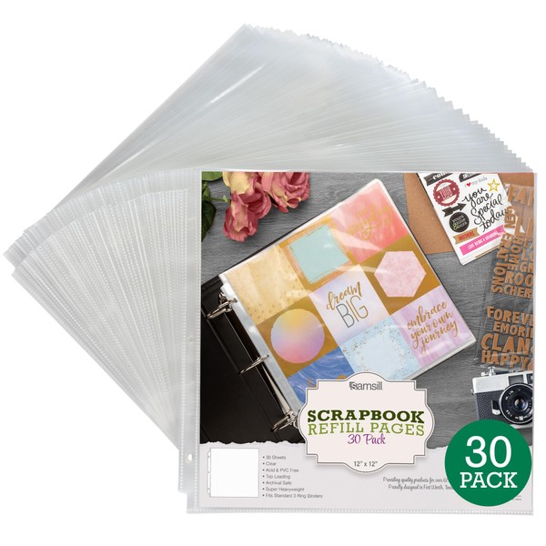 Samsill Scrapbook Refill Pages 12x12 Inch, 30 Pack, Fits 3