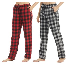 Womens Flannel Pajama Pants Loungewear for Women Plaid Pajama Bottoms Soft Lounge Pj pants Cotton Sleepwear 2 Pack