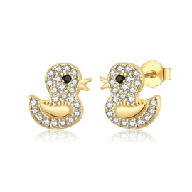 Rofeego Gold Plated Duck Stud Earrings, Cute Duckling Jewelry Gift, Sterling Silver Post