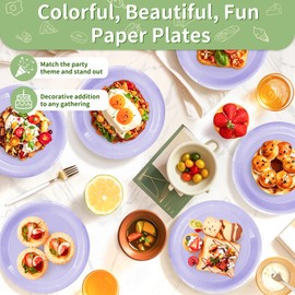 LIKAJON 50 Pcs Light Purple Paper Plates, 9 Inch Disposable Dessert Plates for Valentines,Tea Party, Baby Shower, Birthday, Wedding, Graduation, Picnic, BBQ, Party