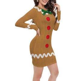 Seizesoul Women Christmas Costume Bodycon Dress Pullover Long Sleeve Printed Ugly Holiday Outfit