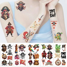 Cartoon Pirates Temporary Tattoos & Face Stickers For Party, Waterproof Tattoos Art Make up Deco BJHSL
