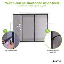 ARCOL Magnetic Mosquito Net with Adjustable Window - Magnetic Fly Screen for Windows with Velcro Tape, Shortenable Fly Screen Window (155 x 115 cm, Black)