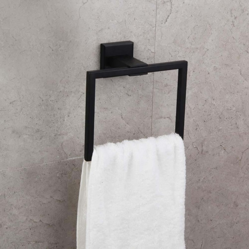 Towel Ring Square Towel Holder Black Painted Matt Stainless Steel