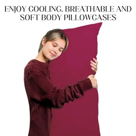 Soft Body Pillow Cover/Pillowcases 60 x 21 Inch, WINKAURA Premium Unique Long Pillow Case for Bed Fits 54x20 Pillow, Envelope Closure, Stylish Wrinkle and Stain Resistant,Wine Red