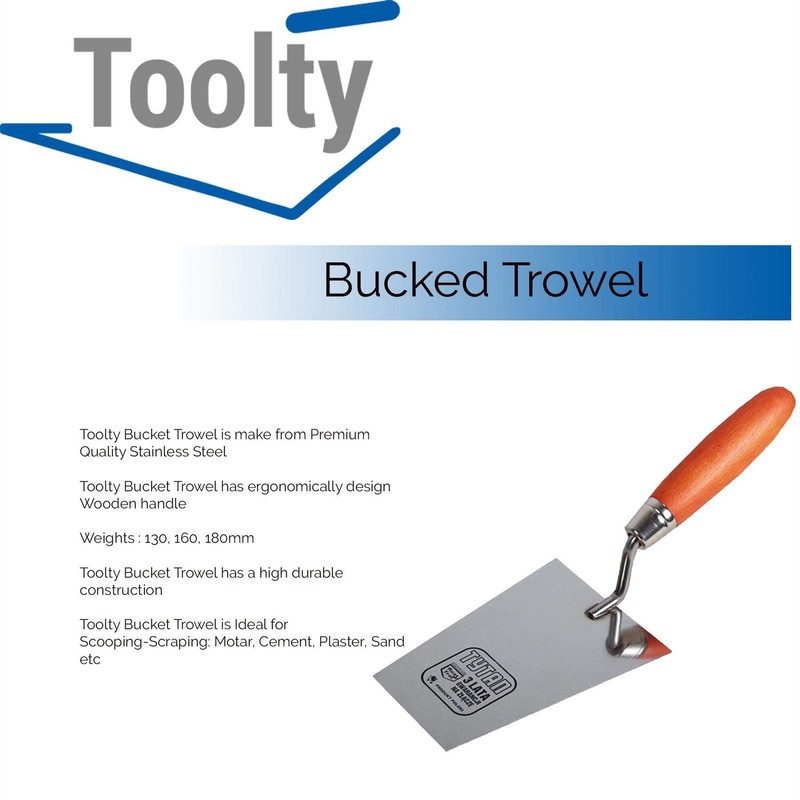 Toolty Stainless Steel Bucket Trowel - 180mm - Wooden Handle