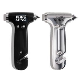 BLINGSTING Car Emergency Escape Hammer, Seatbelt Cutter, Window Breaker Tool, Interior Visor Strap, New Driver Vehicle Safety Essentials, Cute Car Accessories for Women - Black & Silver, 2 Count