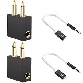 2 Pack Airplane Airline Flight Adapters for Headphones, Gigflpyo Airplane Headphone Audio Adapter for Audio Jack To Plug Air Plane Flight Connector Dual Socket Earphone Dual 3.5mm Male To 3.5mm Female