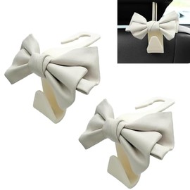 Car Purse Hook for Car 2 Pcs White Cute Bow Car Seat Headrest Hook ,Cute Bow Shaped Vehicle Backseat Storage Hooks, Car Seat Storage Organizer Bag Hooks for Wallets,Coats,Umbrellas,Car Accessories