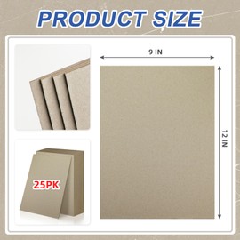 25 Sheets 9 x 12 Inch Book Board Thick Grey Chipboard Sheets 2 mm 80 PT for Book Binding Covers