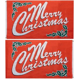 Merry Christmas Holly Red Premium Quality Heavy Duty 100D Double Sided Woven Poly Nylon Flag 3x5 3'x5' Flag Banner Grommets