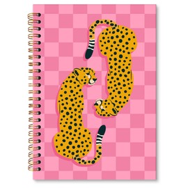 MONALET Pink Preppy Cheetah A5 Spiral Notebook Gifts, Trendy Leopard Hardcover Daily Journal Journaling Notebooks Lined for School Work Office Note Taking, Retro Composition Notebook 5.5x8.3