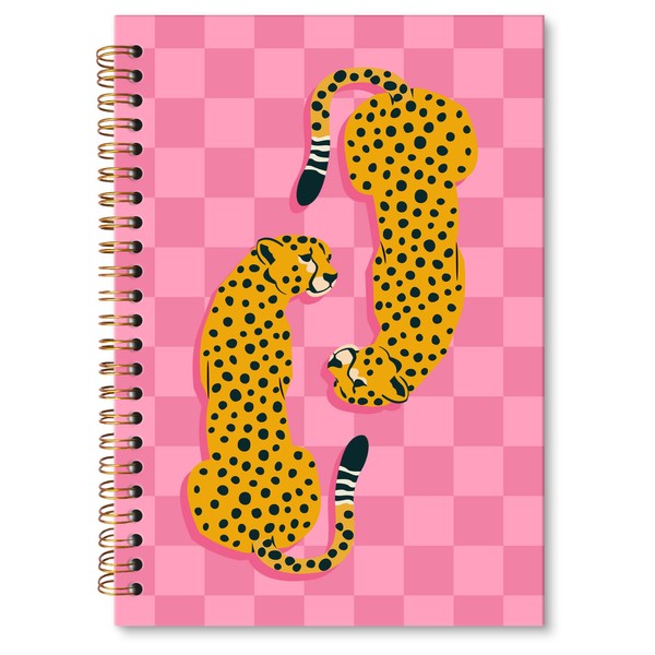 MONALET Pink Preppy Cheetah A5 Spiral Notebook Gifts, Trendy Leopard