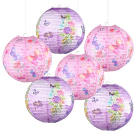 6 Packs Floral Butterfly Paper Lanterns Party Decorations, 12in Summer Theme Pink Purple Paper Lanterns, Perfect for Birthday Party Baby Shower Wedding Bridal