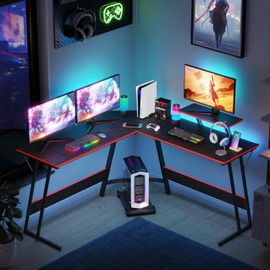 FDW L Shaped 51 Inch Gaming Desk,Corner Computer Desk,PC Gaming Desk,Writing Workstation with Large Monitor Stand for Home Office,Black