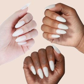 LY LANYOS Press On Nails Almond, Glossy Fake Nails, Supremely Fit Glue on Nails, Reusable Stick on nails with Nail Glue in 16 Sizes, 32 Pcs, Ivory